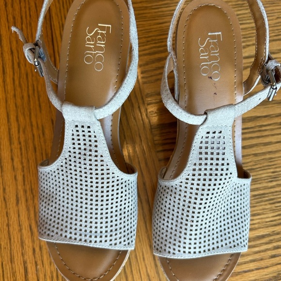 Franco Sarto Clinton2 Taupe Perforated Cork Wedge Platform 4” Sandals Size 10 - Picture 1 of 15